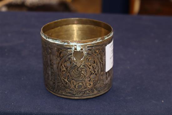 A brass inlaid pot and a bell